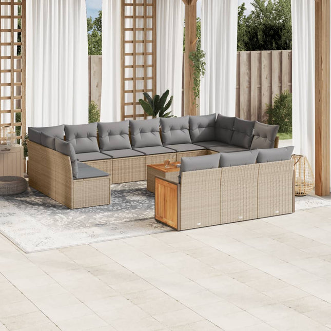 14-Delige Loungeset Met Kussens Poly Rattan Beige