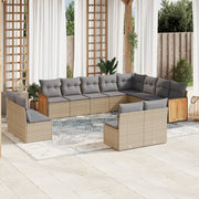 12-piece lounge set with cushions poly rattan beige