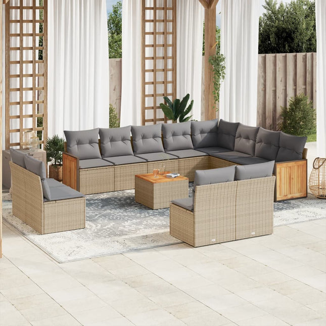 13-Delige Loungeset Met Kussens Poly Rattan Beige