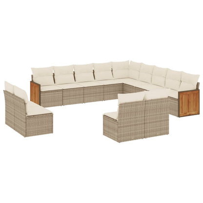 13-Delige Loungeset Met Kussens Poly Rattan Beige