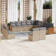 13-piece Lounge Set with cushions poly rattan beige