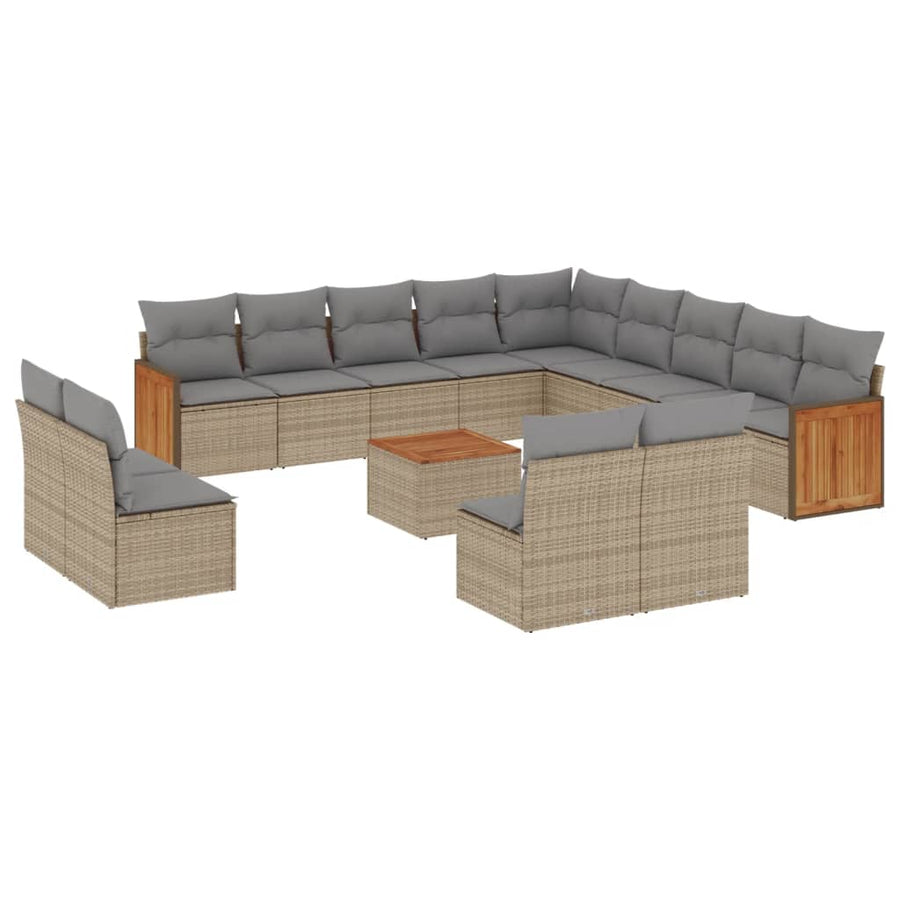 14-Delige Loungeset Met Kussens Poly Rattan Beige