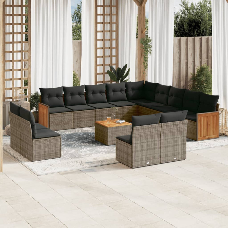 14-Delige Loungeset Met Kussens Poly Rattan Grijs