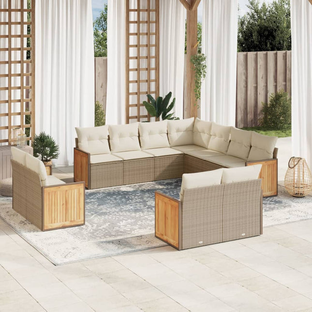 11-Delige Tuinset Met Kussens Poly Rattan Beige