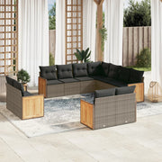 Loungeset 11-delig poly rattan grijs