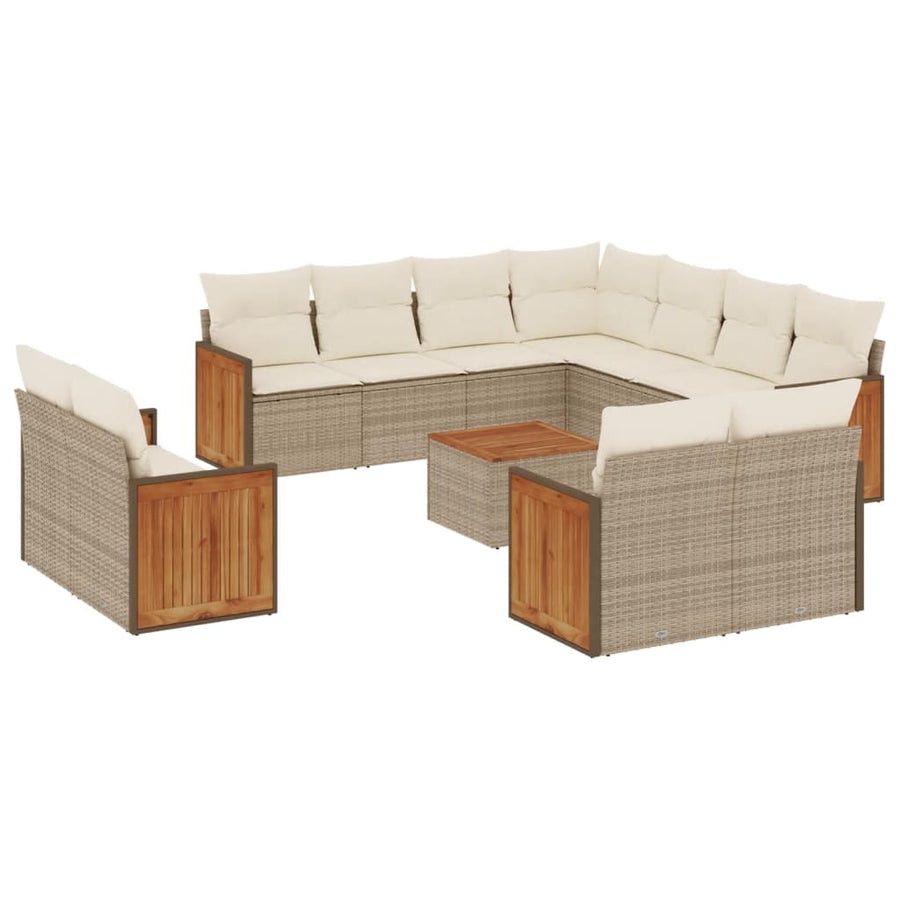 12-Delige Loungeset Met Kussens Poly Rattan Beige