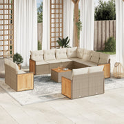 Loungeset poly rattan 12-delig beige
