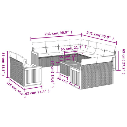 12-Delige Loungeset Met Kussens Poly Rattan Beige