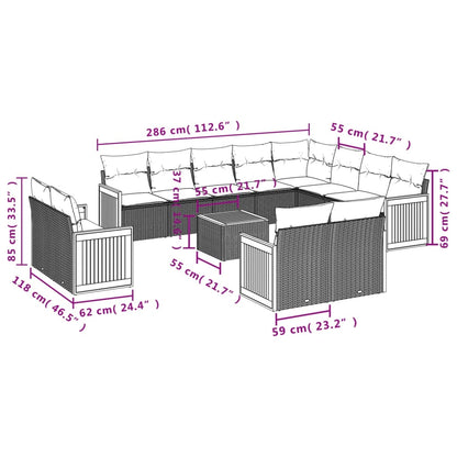 13-Delige Loungeset Met Kussens Poly Rattan Beige