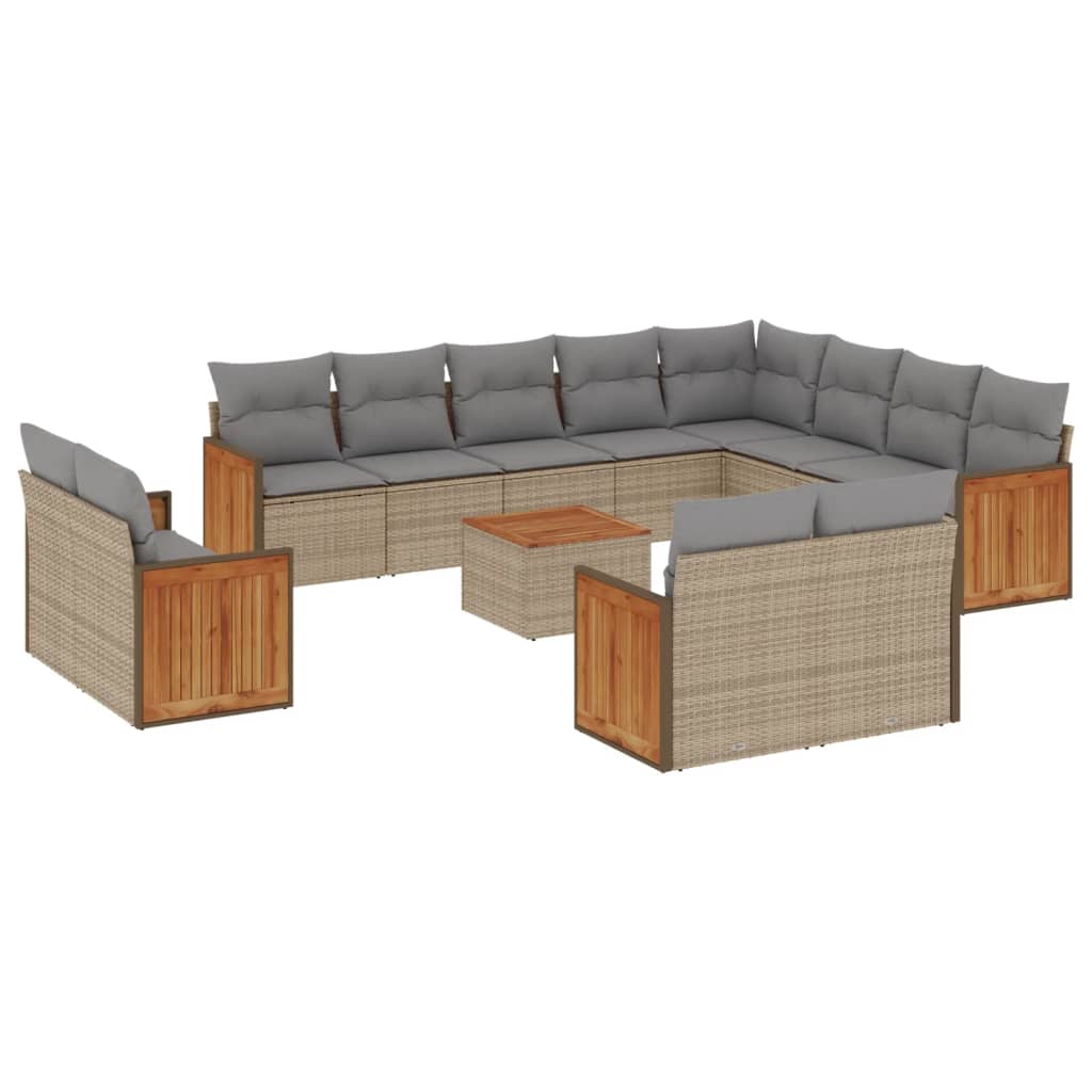 13-Delige Loungeset Met Kussens Poly Rattan Beige