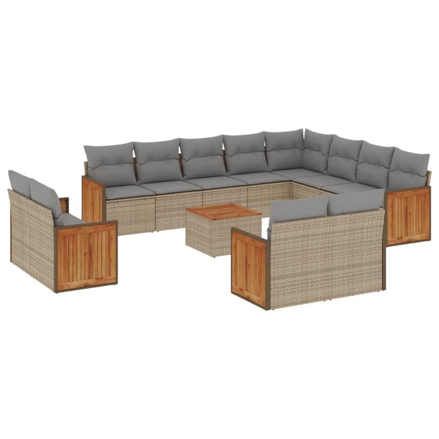 13-Delige Loungeset Met Kussens Poly Rattan Beige