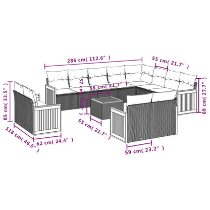 13-Delige Loungeset Met Kussens Poly Rattan Beige