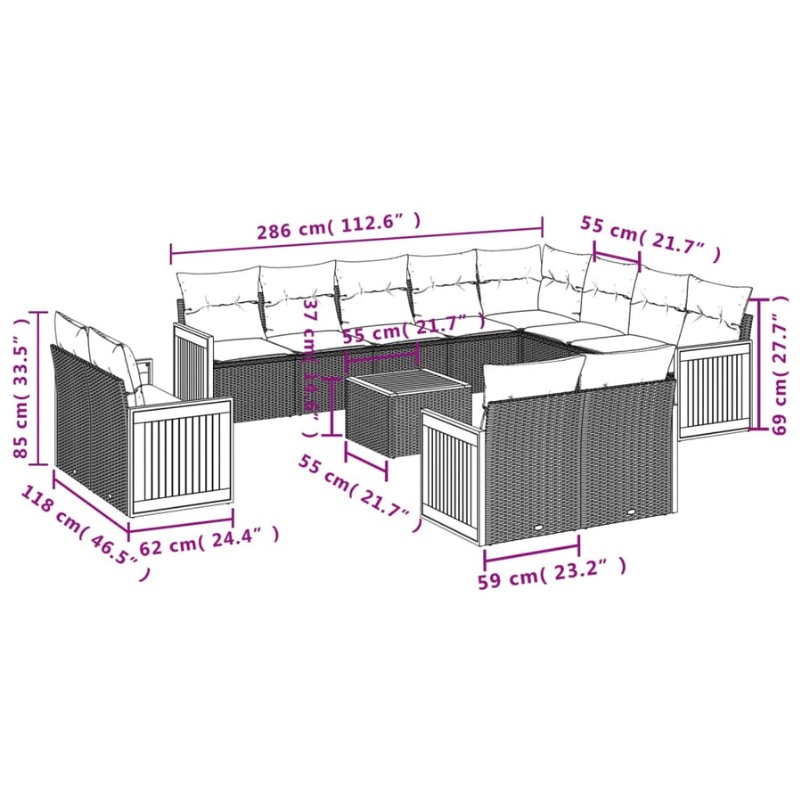 13-Delige Loungeset Met Kussens Poly Rattan Beige