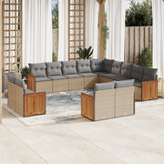 13-piece Lounge Set with cushions poly rattan beige