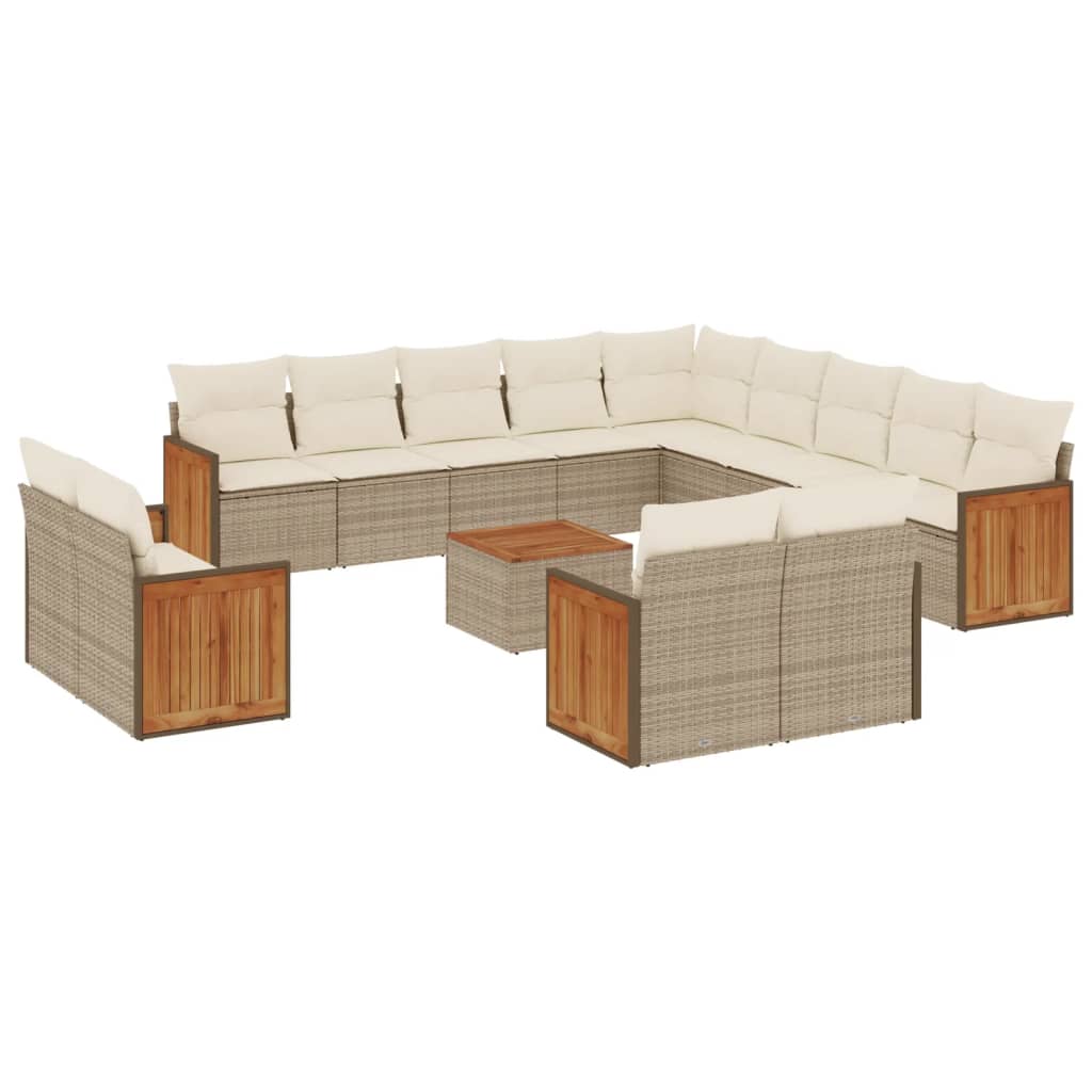 14-Delige Loungeset Met Kussens Poly Rattan Beige