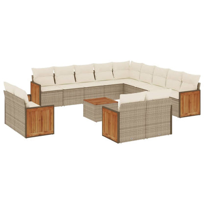 14-Delige Loungeset Met Kussens Poly Rattan Beige