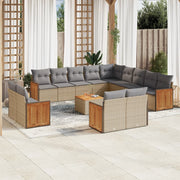 14-piece Lounge Set with Cushions Poly Rattan Beige