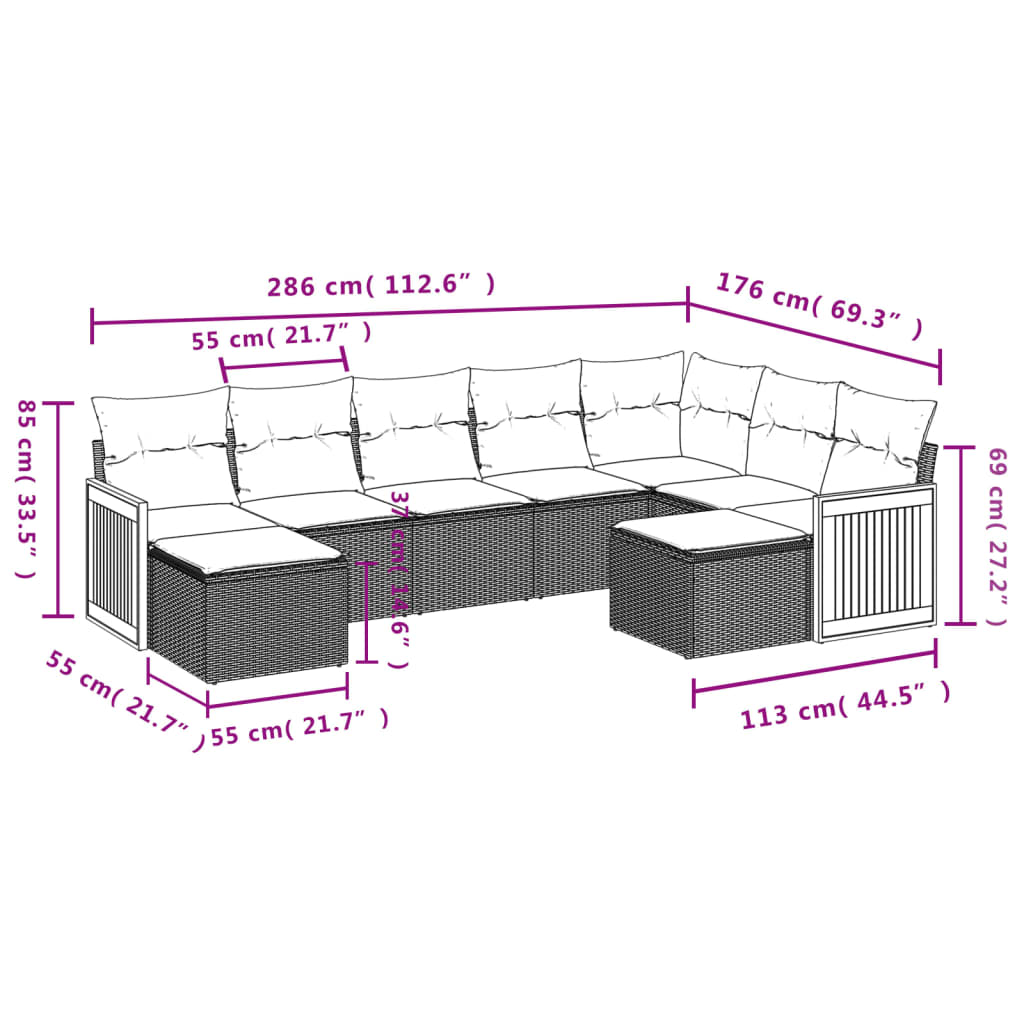 9-Delige Loungeset Met Kussens Poly Rattan Zwart