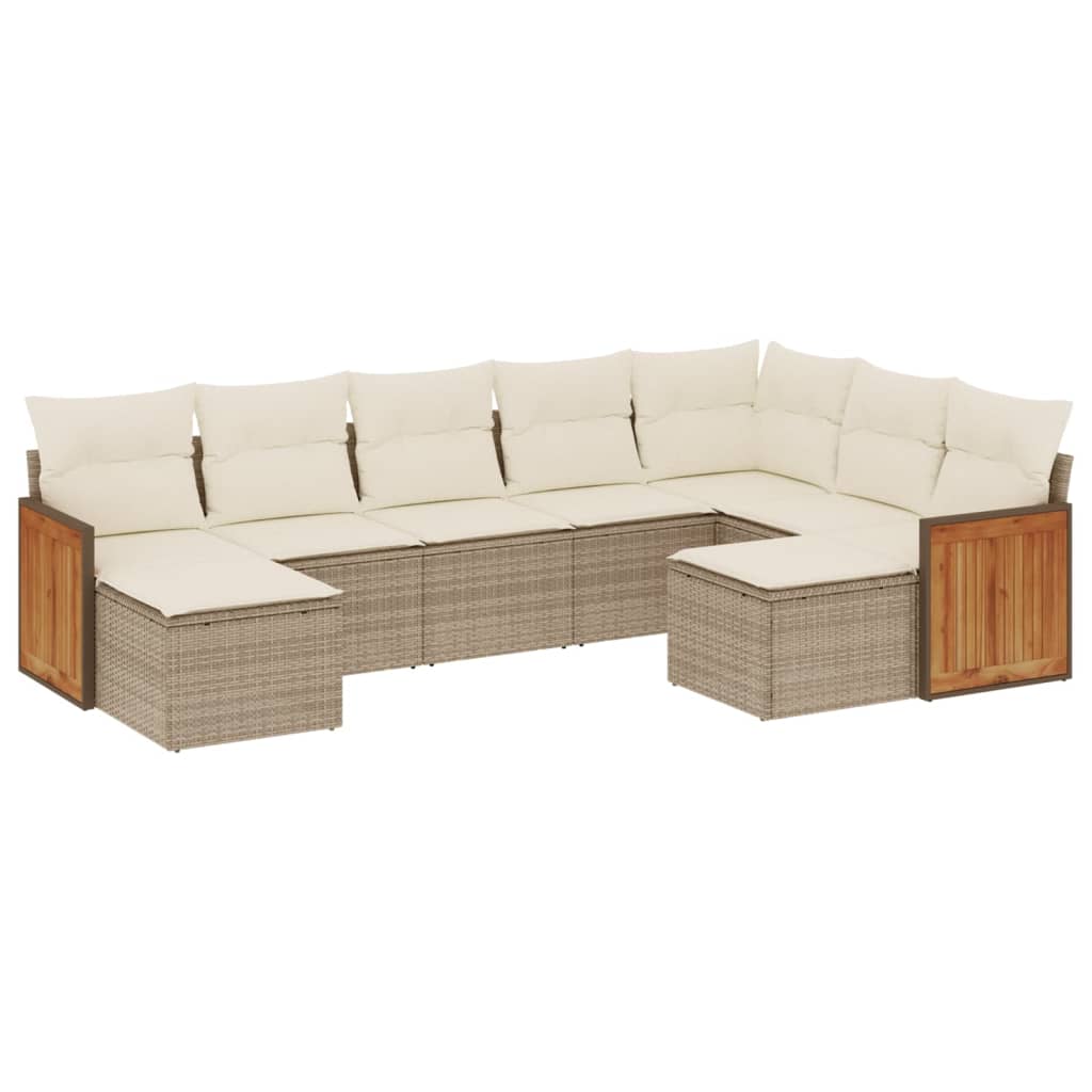 9-Delige Loungeset Met Kussens Poly Rattan Beige
