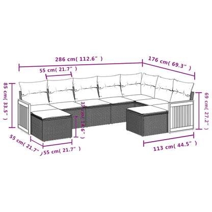 9-Delige Loungeset Met Kussens Poly Rattan Grijs