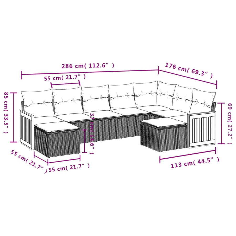 9-Delige Loungeset Met Kussens Poly Rattan Grijs