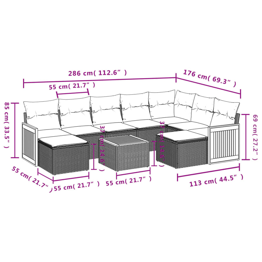 10-Delige Loungeset Met Kussens Poly Rattan Beige