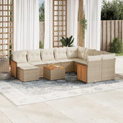 Tuinset 11-delig poly rattan beige met kussens