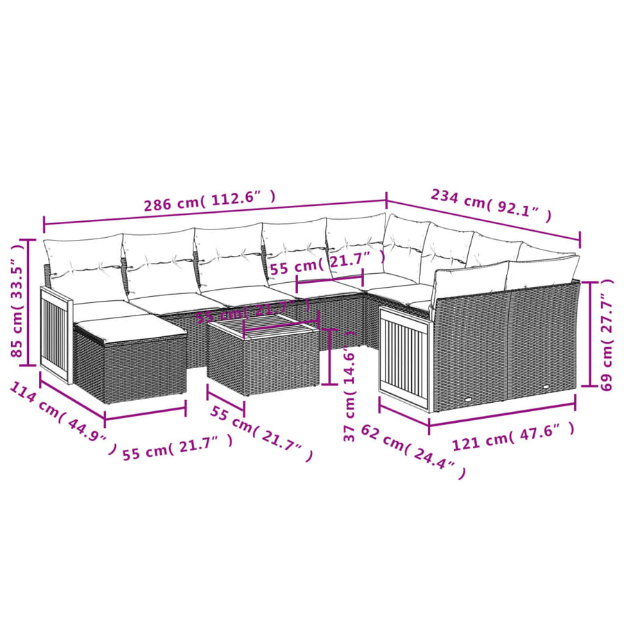 11-Delige Tuinset Met Kussens Poly Rattan Beige
