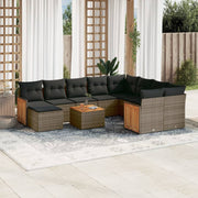 Loungeset 11-delig poly rattan grijs