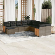Loungeset 11-delig poly rattan grijs