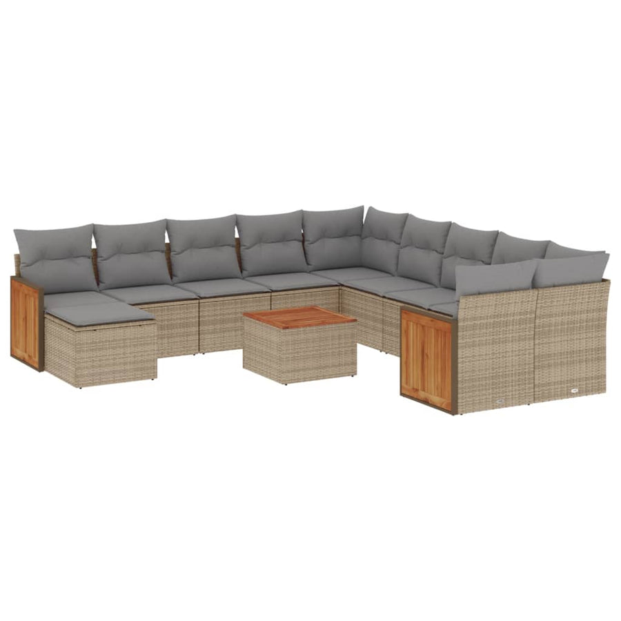 12-Delige Loungeset Met Kussens Poly Rattan Beige