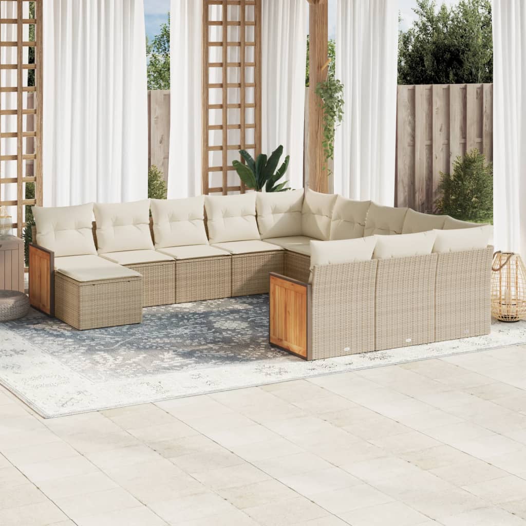 12-Delige Loungeset Met Kussens Poly Rattan Beige