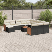 Loungeset poly rattan 13-delig zwart met kussens