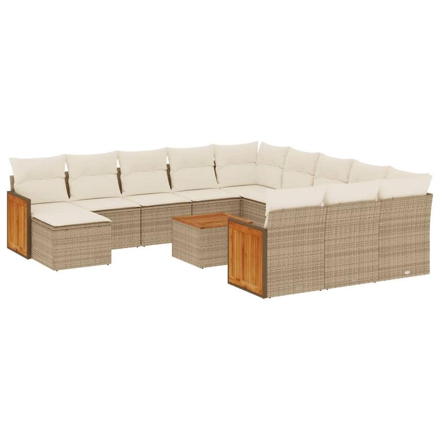 13-Delige Loungeset Met Kussens Poly Rattan Beige