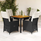 5-piece Garden Set with Cushions, Poly Rattan, Black