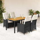 5-piece Garden Set with Cushions, Poly Rattan, Black