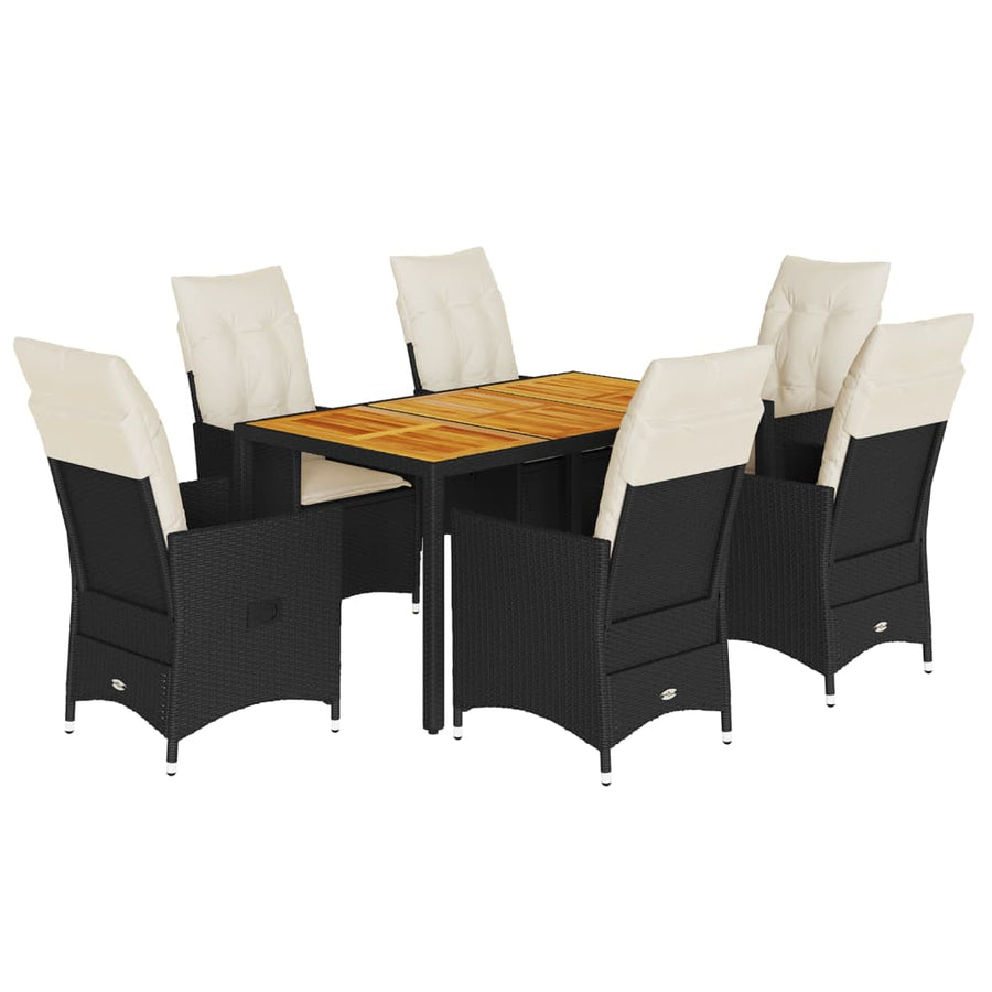 Tuinset Met Kussens Poly Rattan Zwart 7 150 x 90 x 75 cm