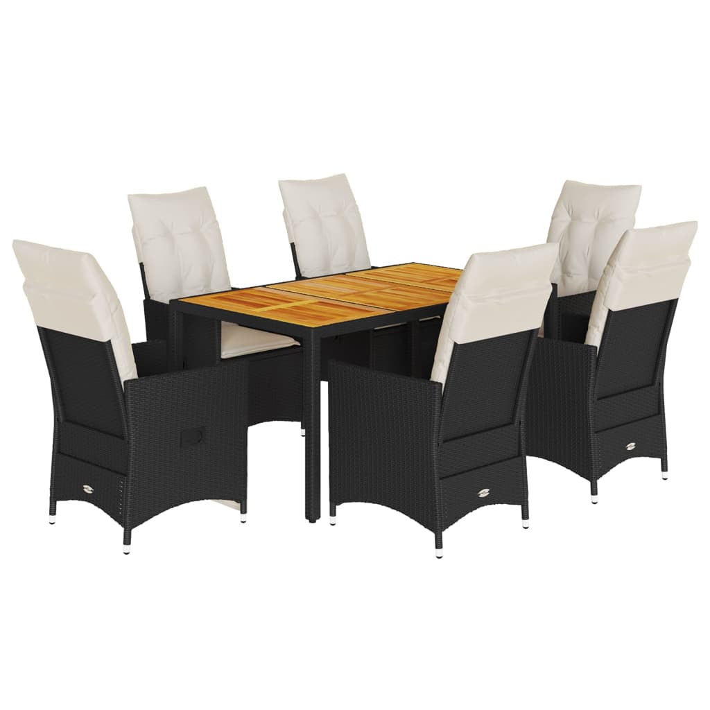 Tuinset Met Kussens Poly Rattan Zwart 7 150 x 90 x 75 cm