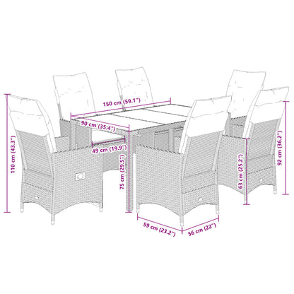 Tuinset Met Kussens Poly Rattan Zwart 7 150 x 90 x 75 cm