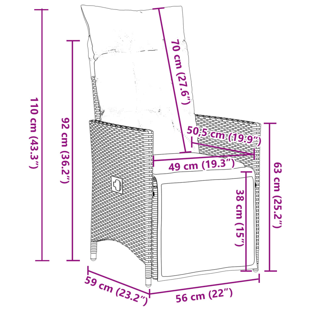 Tuinset Met Kussens Poly Rattan Zwart 7 150 x 90 x 75 cm