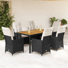 7-Piece Poly Rattan Garden Set with Cushions Black