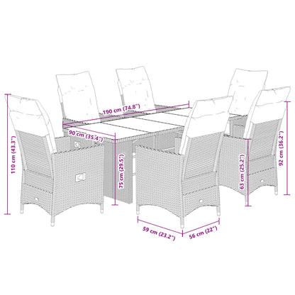7-delige Tuinset met kussens poly rattan zwart