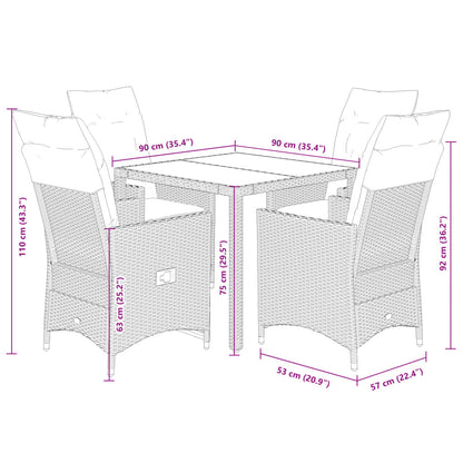 5-delige Tuinset met kussens poly rattan zwart