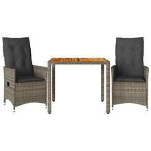 3-delige Bistroset met kussens poly rattan grijs