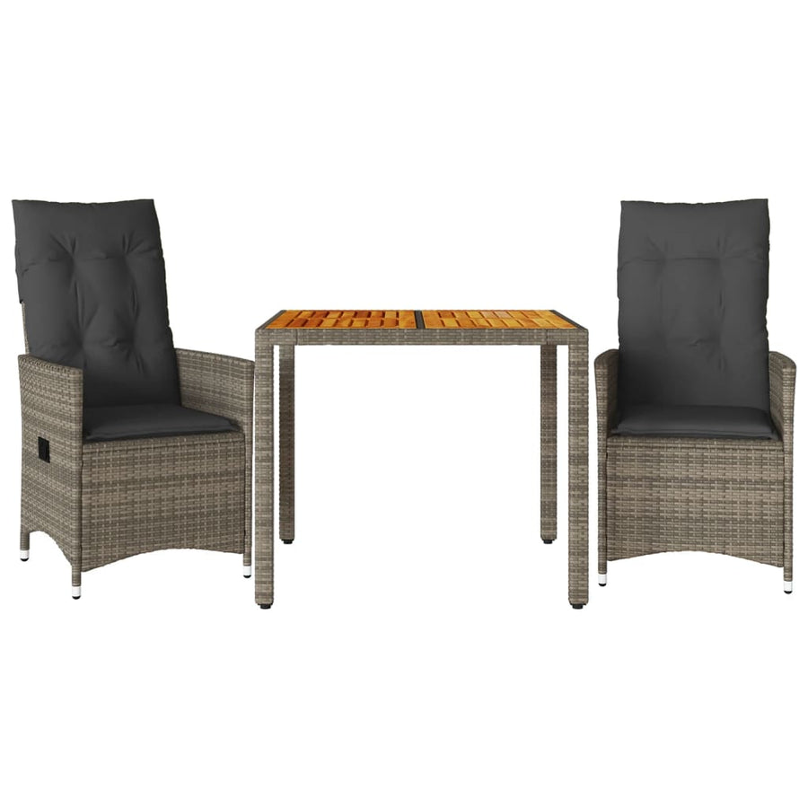3-delige Bistroset met kussens poly rattan grijs