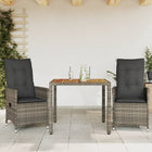 3-delige Bistroset met kussens poly rattan grijs