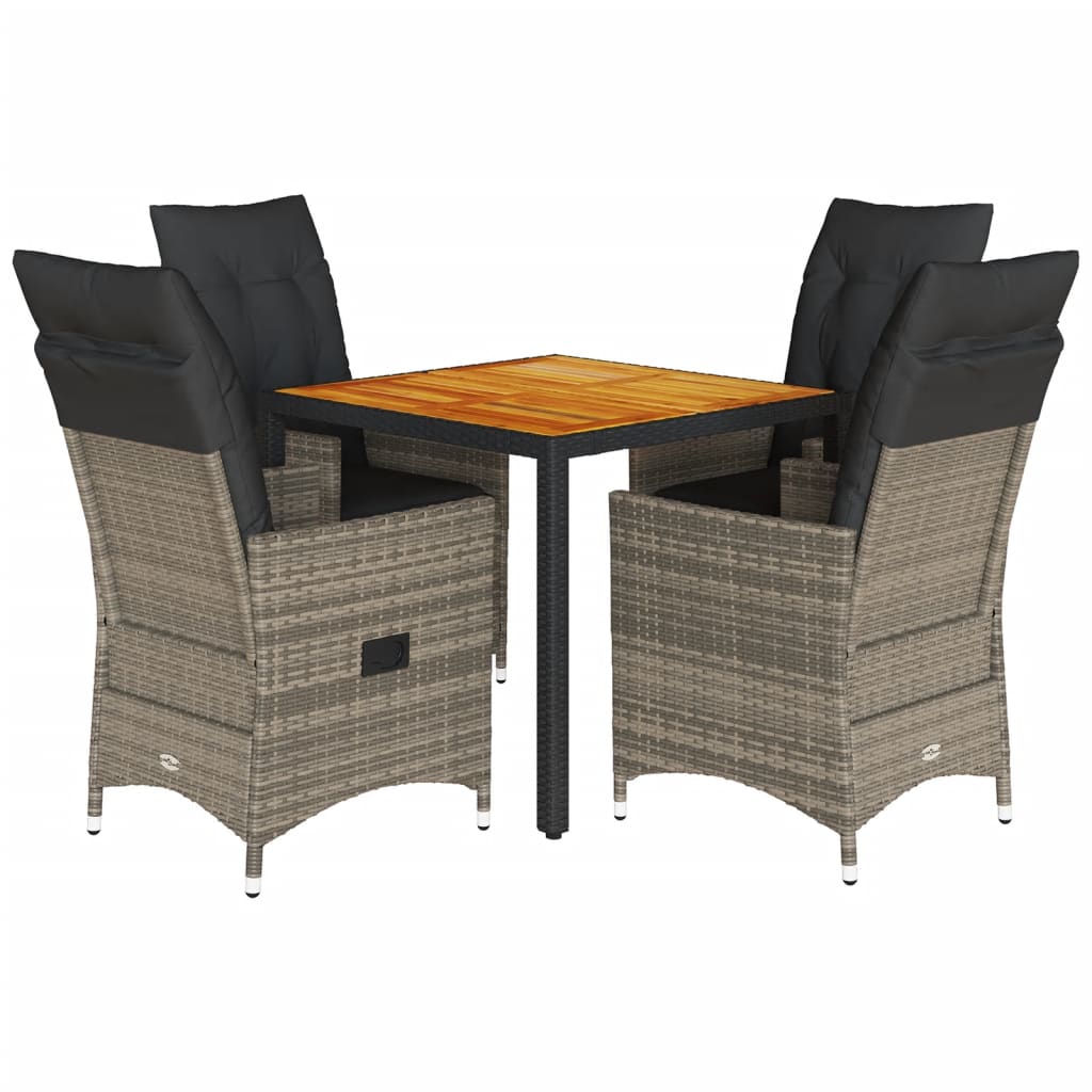 5-delige Tuinset met kussens poly rattan grijs