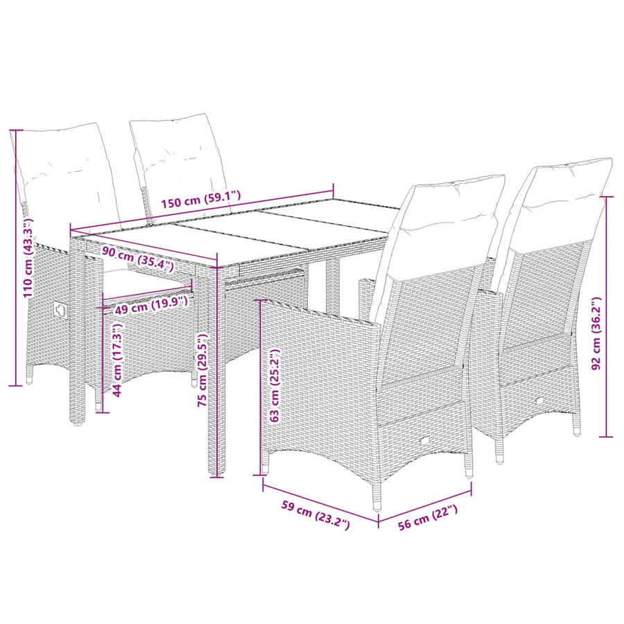 5-Delige Tuinset Met Kussens Poly Rattan Grijs