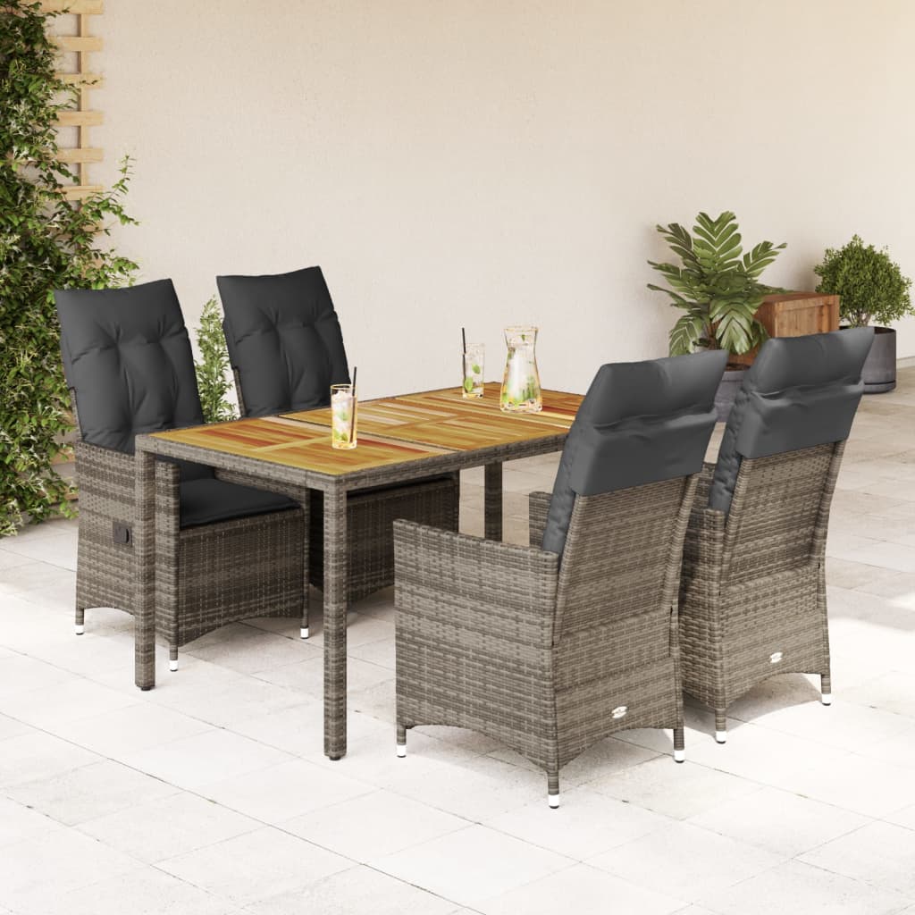 5-Delige Tuinset Met Kussens Poly Rattan Grijs