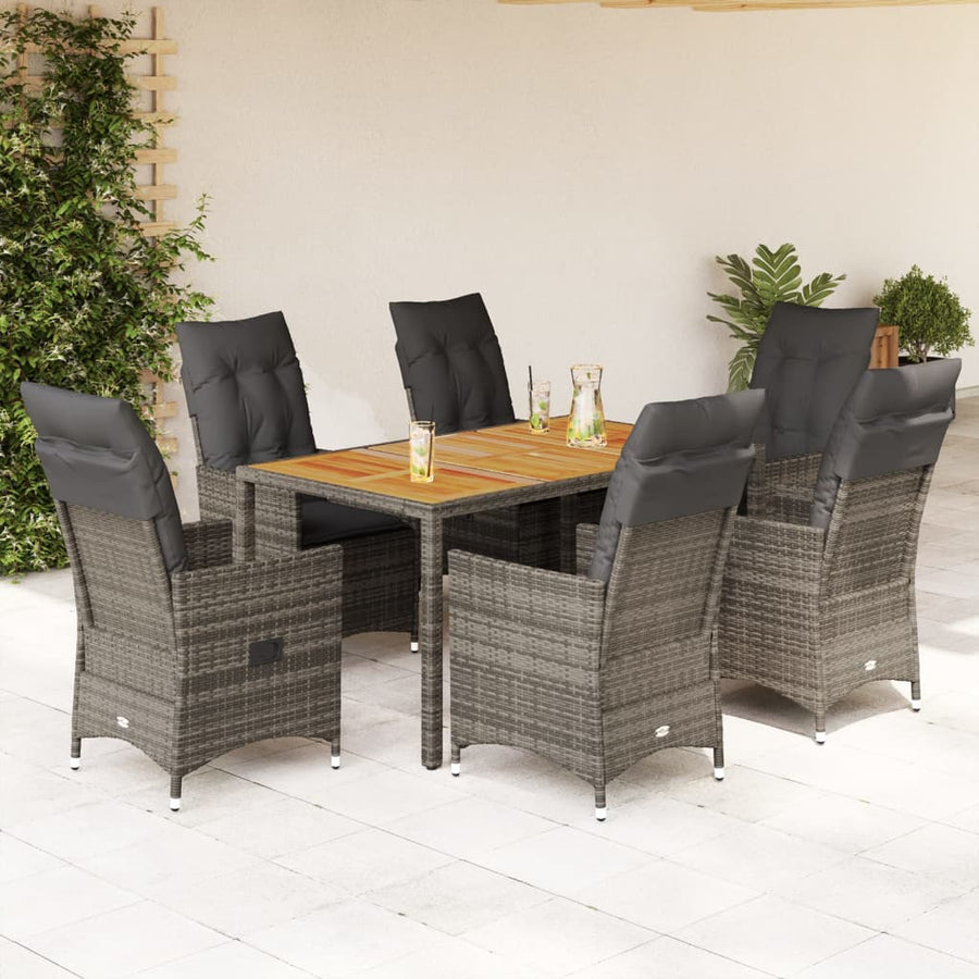 7-Delige Tuinset Met Kussens Poly Rattan Grijs 6